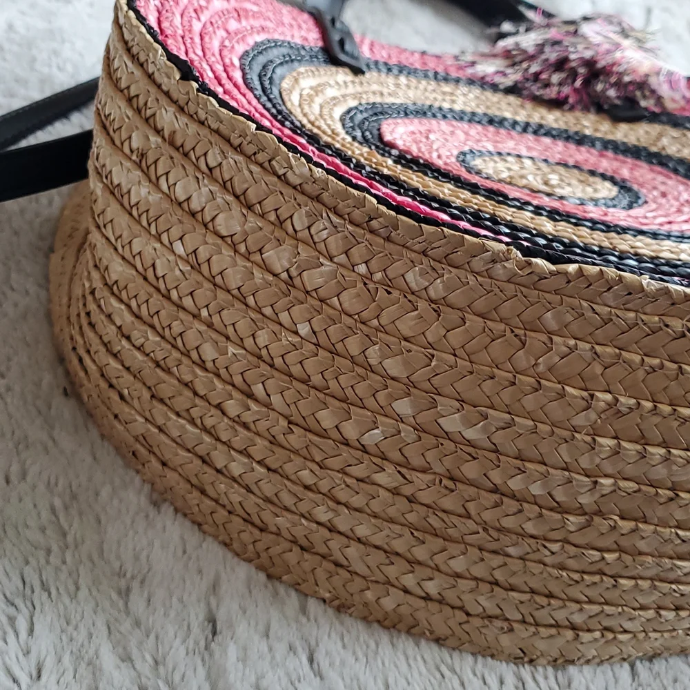 Rebecca Minkoff Pink and Beige Wicker Concentric Circle Tote Hand Bag - Picture 6 of 10